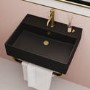 ONLY OPENED - Matt Black Square Wall Hung Basin with Brass Rack 497mm - Bowen