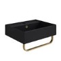 ONLY OPENED - Matt Black Square Wall Hung Basin with Brass Rack 497mm - Bowen