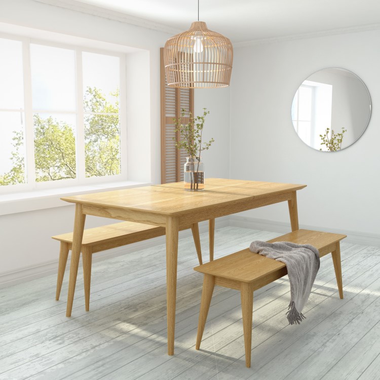 Solid Oak Extendable Dining Set with 2 Benches - Scandi - Briana