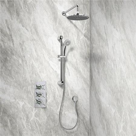 Rina Slide Shower Rail Kit with EcoStyle Triple Valve 200mm Head Wall Outlet Filler & Overflow 