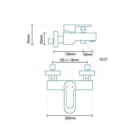 Annabella Wall Mounted Bath Shower Mixer- NO RAIL KIT