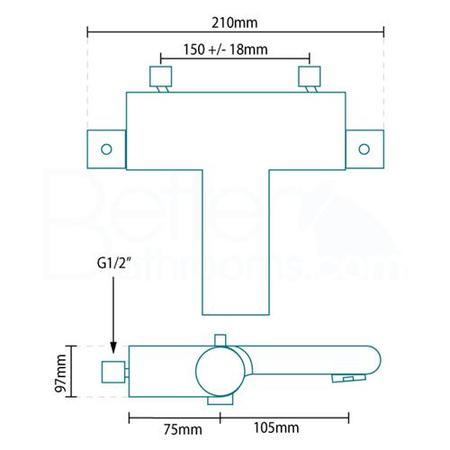 Montroc Thermostatic Bath Shower Mixer- NO RAIL KIT
