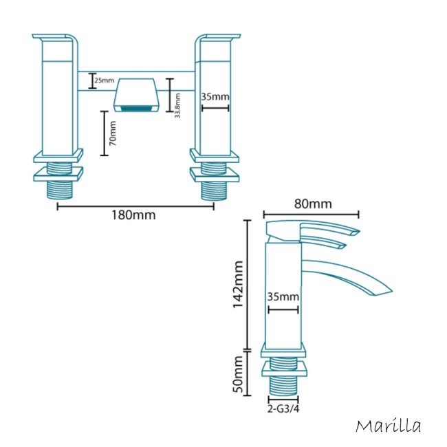 Chrome Bath Mixer Tap - Wave