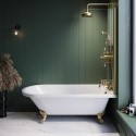 BUN/BeBa_16151/88600 Freestanding Single Ended Shower Bath with Brushed Brass Screen & Feet 1670 x 740 mm - Park Royal
