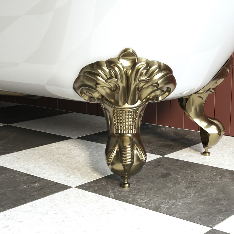 Freestanding Single Ended Shower Bath with Brushed Brass Screen & Feet 1670 x 740 mm - Park Royal