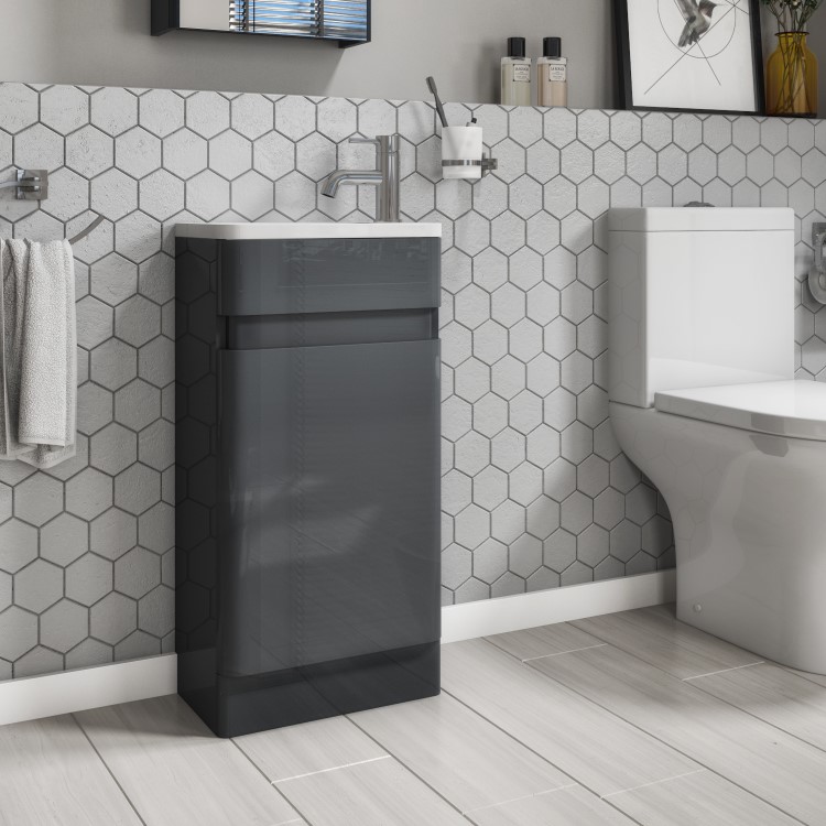 GRADE A1 - 410mm Dark Grey Cloakroom Vanity Unit with Basin - Portland