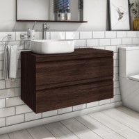 Grade A1 - 900mm Dark Wood Effect Wall Hung Countertop Vanity Unit with Basin - Boston