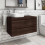 Grade A1 - 900mm Dark Wood Effect Wall Hung Countertop Vanity Unit with Basin - Boston