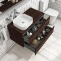 Grade A1 - 900mm Dark Wood Effect Wall Hung Countertop Vanity Unit with Basin - Boston
