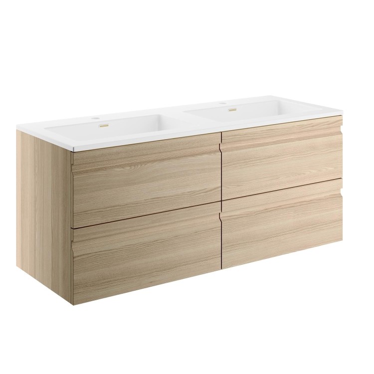 GRADE A1 - 1200mm Light Oak Wall Hung Vanity Unit with Basin - Boston