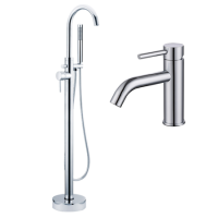 Grade A1 - Chrome Freestanding Bath Shower Mixer and Basin Tap Set - Arissa