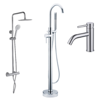 Chrome Mixer Shower with Freestanding Bath and Basin Tap Set - Arissa Chrome Mixer Shower with Freestanding Bath and Basin Tap Set - Arissa