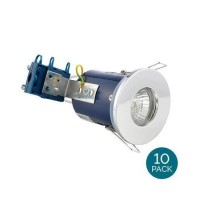 Fixed Fire Rated IP65 Chrome Spotlight Warm White / Cool White Bulbs-No Bulb-10 Pack