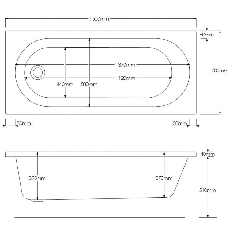 GRADE A1 - Alton Round Single Ended Bath - 1500 x 700mm