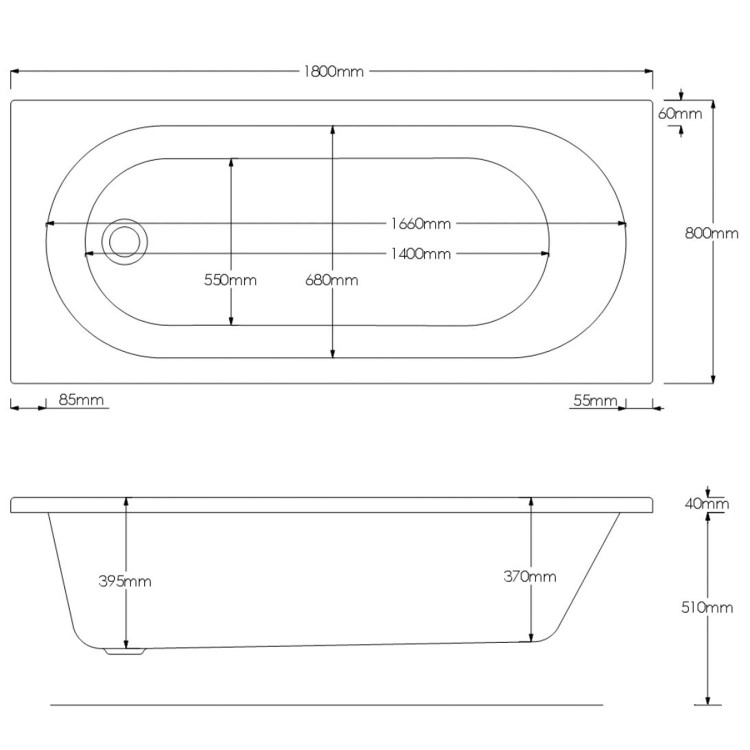 ONLY OPENED - Alton Round Single Ended Bath - 1800 x 800mm