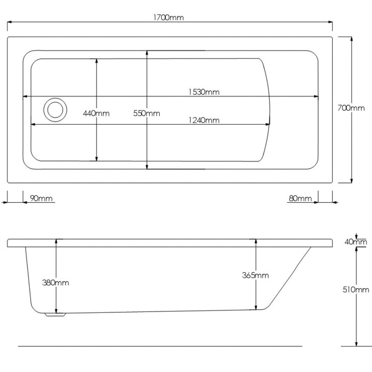 ONLY OPENED - Rutland Square Single Ended Bath - 1700 x 700mm