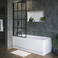 ALMOST PERFECT - Rutland Single Ended Square Bath with Front Panel & Black Grid Screen - Left Hand 1800 x 800