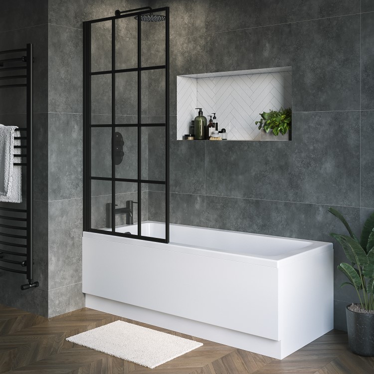 ALMOST PERFECT - Rutland Single Ended Square Bath with Front Panel & Black Grid Screen - Left Hand 1800 x 800