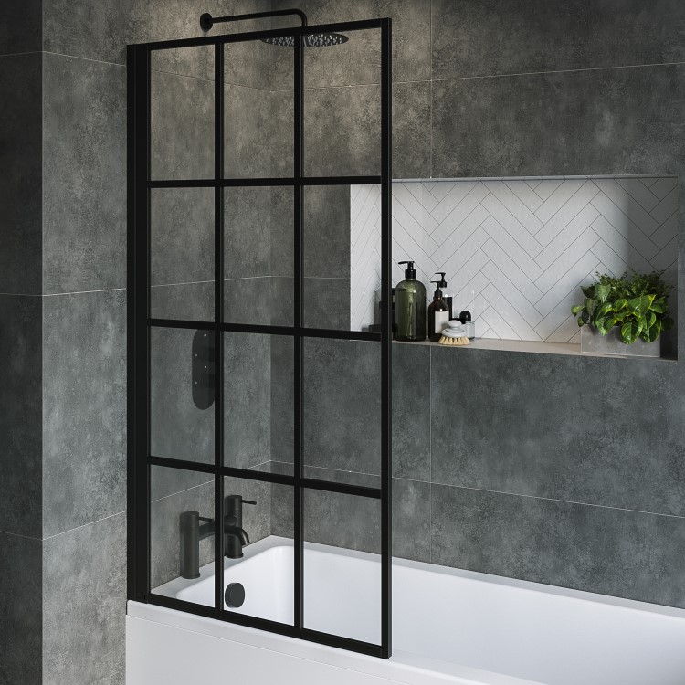 ALMOST PERFECT - Rutland Single Ended Square Bath with Front Panel & Black Grid Screen - Left Hand 1800 x 800