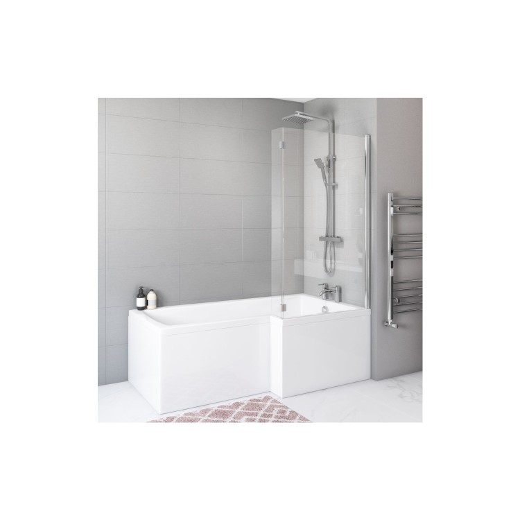 GRADE A1 - Maia L Shape 1450mm 6mm Chrome Bath Screen