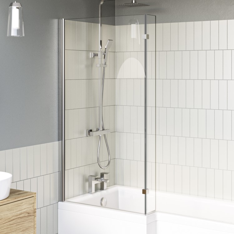 GRADE A1 - Lomax L Shape 1450mm 6mm Chrome Bath Screen
