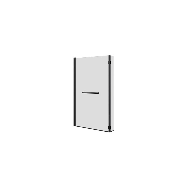 ONLY OPENED - L Shape Shower Bath Left Hand with Front Panel & Black Bath Screen with Towel Rail 1700 x 850mm - Lomax