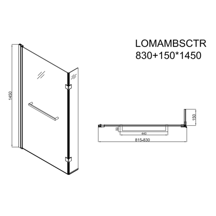ONLY OPENED - L Shape Shower Bath Left Hand with Front Panel & Black Bath Screen with Towel Rail 1700 x 850mm - Lomax