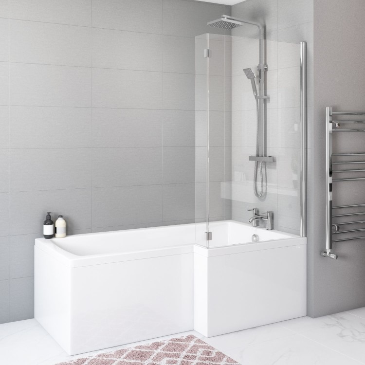 GRADE A1 - Pluto L Shape Chrome Bath Screen 1450mm