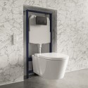 BUN/BeBa_24911/91086 Wall Hung Smart Bidet Japanese Toilet & 1160mm Frame Cistern and Black Pneumatic Flush Plate - Purificare