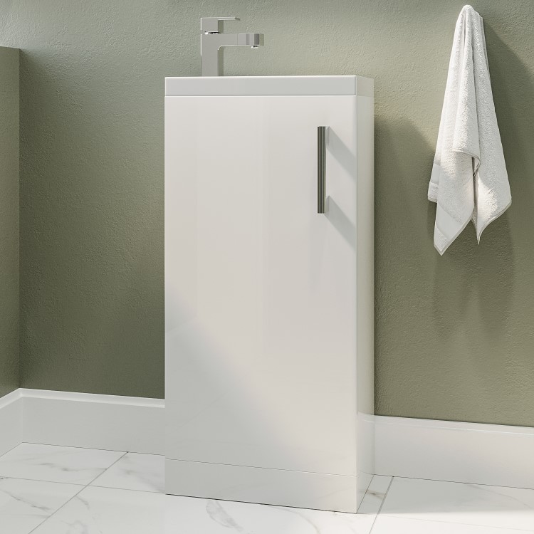 ALMOST PERFECT - 400mm White Cloakroom Freestanding Vanity Unit with Basin and Chrome Handle - Ashford