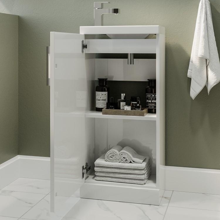 ALMOST PERFECT - 400mm White Cloakroom Freestanding Vanity Unit with Basin and Chrome Handle - Ashford