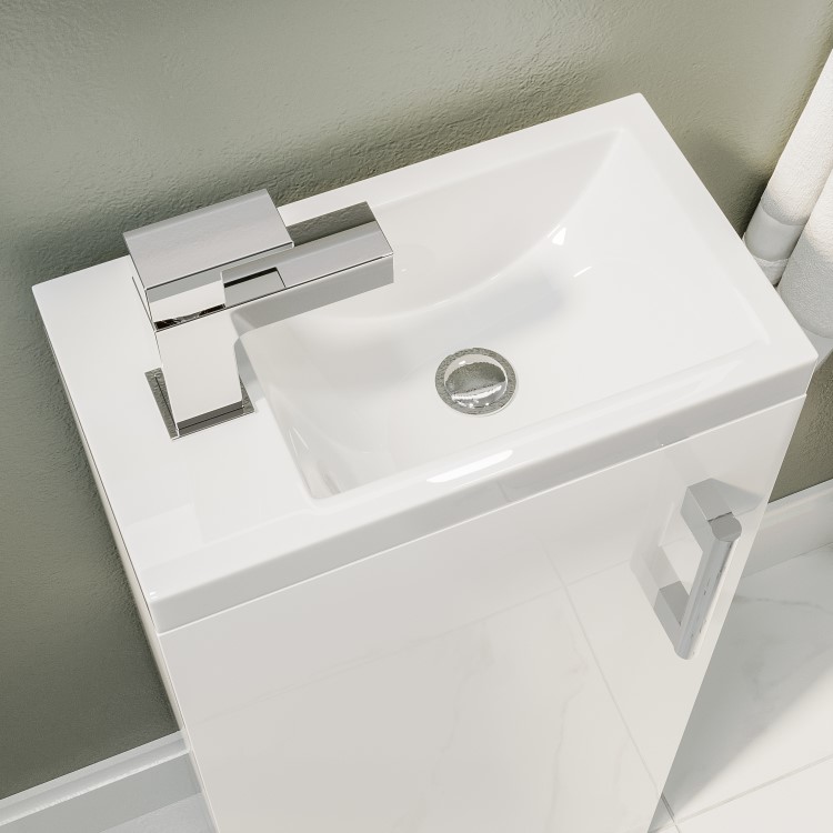 ALMOST PERFECT - 400mm White Cloakroom Freestanding Vanity Unit with Basin and Chrome Handle - Ashford