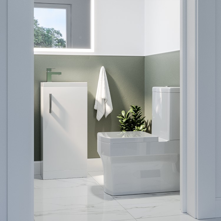 ALMOST PERFECT - 400mm White Cloakroom Freestanding Vanity Unit with Basin and Chrome Handle - Ashford