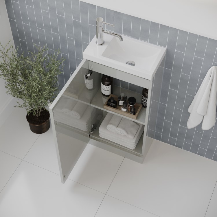 400mm Grey Freestanding Cloakroom Vanity Unit with Basin and Chrome Handle - Ashford