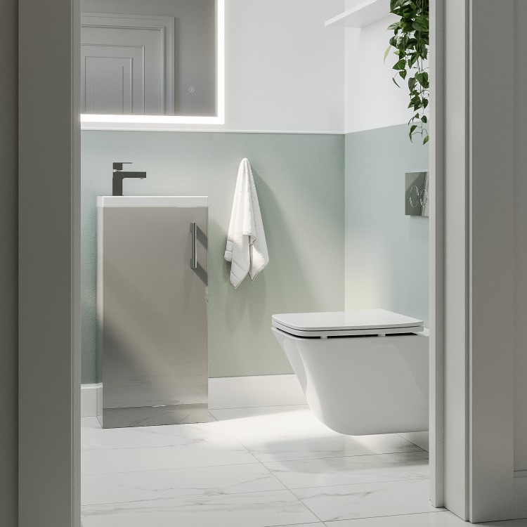 400mm Grey Freestanding Cloakroom Vanity Unit with Basin and Chrome Handle - Ashford