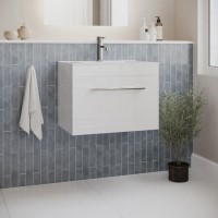 ALMOST PERFECT - 600 mm White Wall Hung Vanity Unit with Basin and Chrome Handles - Ashford