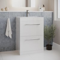 600mm White Freestanding Vanity Unit with Basin, Chrome Handles and Drawers - Ashford