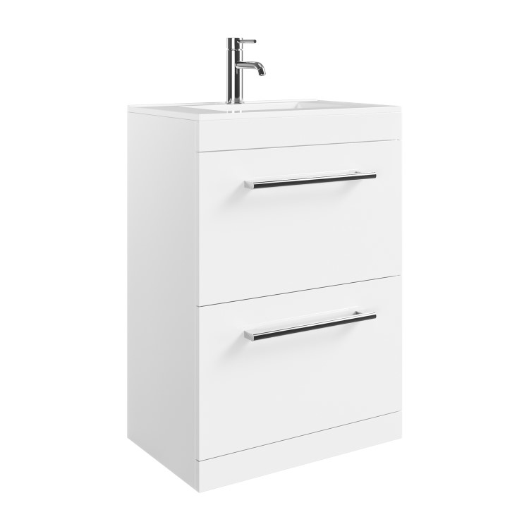 600mm White Freestanding Vanity Unit with Basin, Chrome Handles and Drawers - Ashford