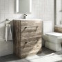 Grade A1 - 600mm Wood Effect Freestanding Vanity Unit with Basin and 2 Drawers - Ashford