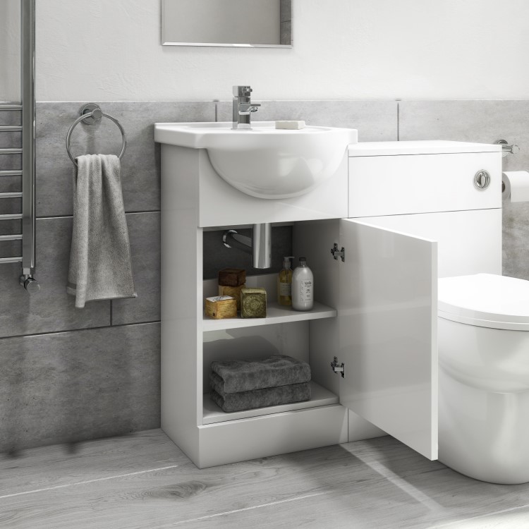 455mm White Freestanding Cloakroom Vanity Unit with Basin - Classic