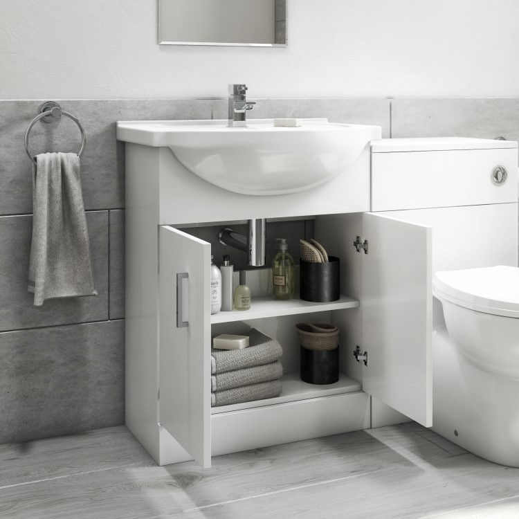 Grade A1 - 650mm White Freestanding Vanity Unit with Basin - Classic