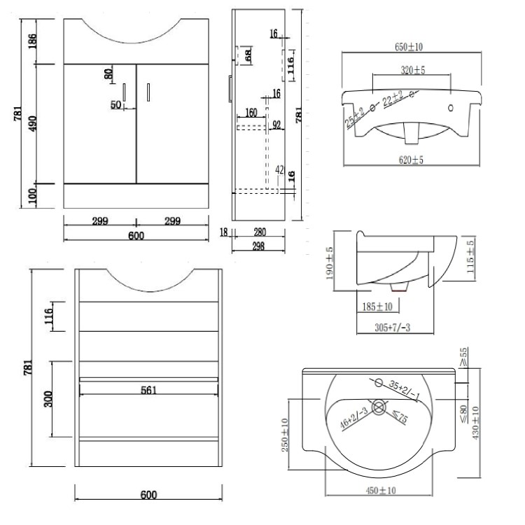 Grade A1 - 650mm White Freestanding Vanity Unit with Basin - Classic