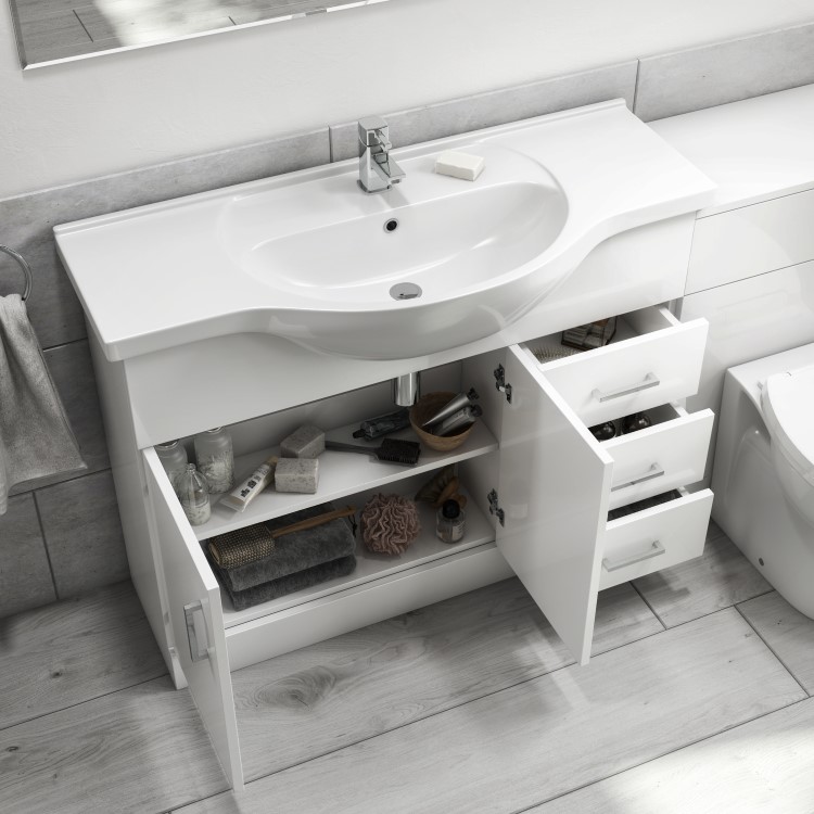 Grade A1 - 1075mm White Freestanding Vanity Unit with Basin - Classic