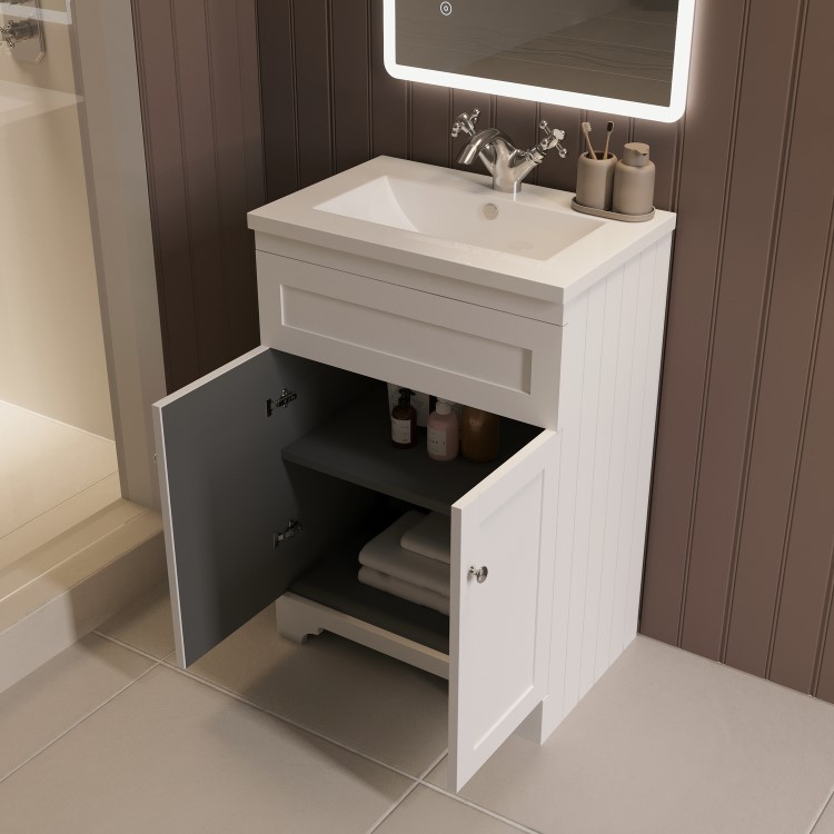 600mm White Freestanding Vanity Unit with Basin - Baxenden