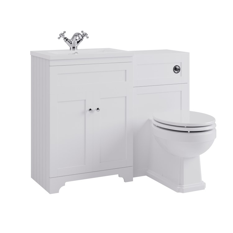1100mm White Toilet and Sink Unit with Traditional Toilet - Baxenden