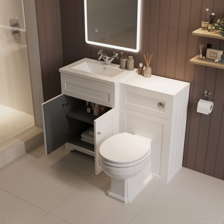 1100mm White Toilet and Sink Unit with Traditional Toilet - Baxenden