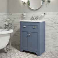 GRADE A1 - 600mm Blue Freestanding Vanity Unit with Basin - Baxenden
