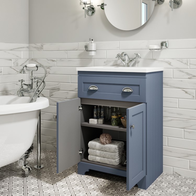 Grade A1 - 600mm Blue Freestanding Vanity Unit with Basin - Baxenden