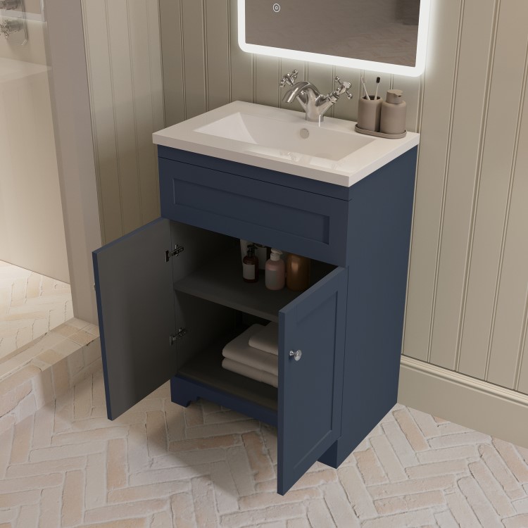 600mm Blue Freestanding Vanity Unit with Basin - Baxenden
