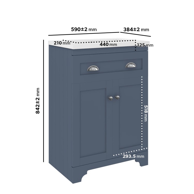 Grade A1 - 600mm Blue Freestanding Vanity Unit with Basin - Baxenden